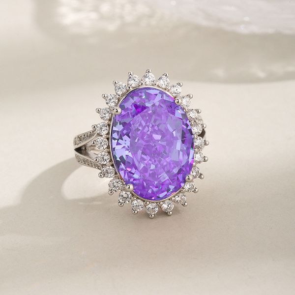 

925 Sterling Silver High-Carbon Diamond Ring with Pink and Purple Paparacha Sapphire, Elegant and Stylish Fashion Jewelry for Women