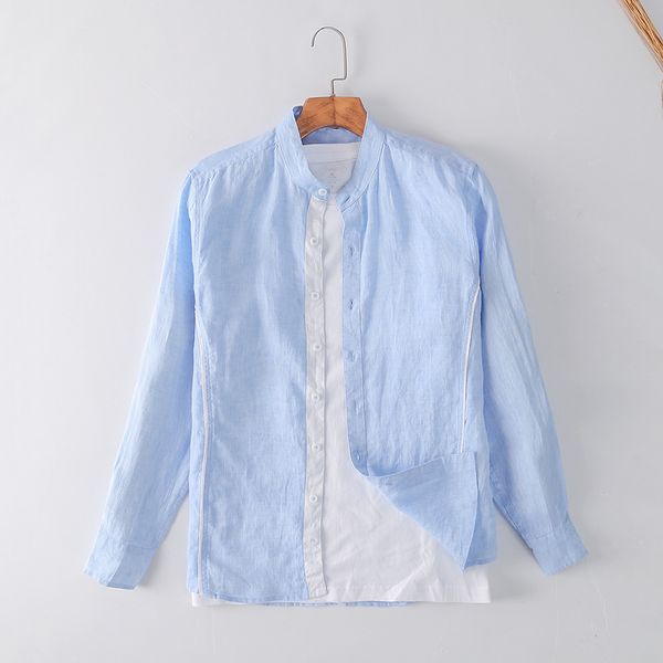 

053-A set of blue men' casual top shirt, Beige