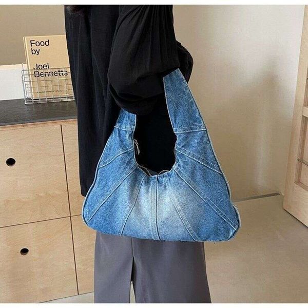 

women handbag Do old retro 2025 new high-end denim armpit bag niche large capacity commuting shoulder bag, Black