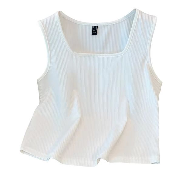 

Plus size, 1XL-4XL summer small suspender to conceal accessory breasts, slimming effect, layered knit sleeveless vest 3303, White