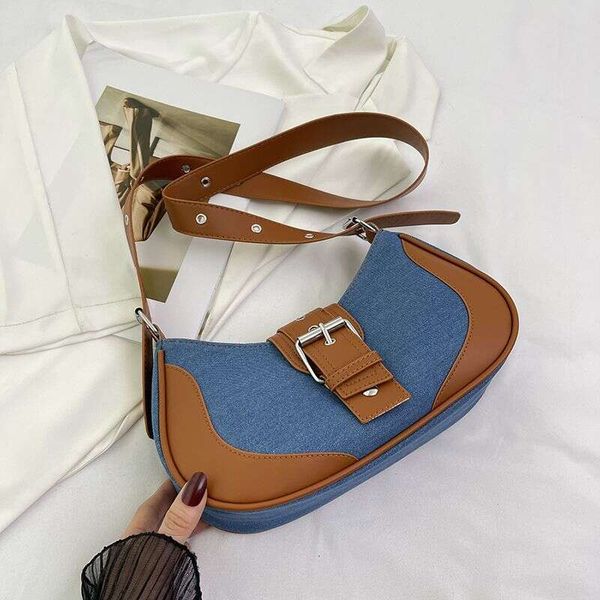 

free shipping shoulder women's niche spring summerstyle armpit fashionable contrasting color versatile commuting crossbody bag, Dark blue