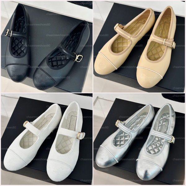 Designer ballet shoes womens flats with strap buckle Genuine Baise Leather Round toe Mary Jane shoes slip flats Top quality Luxury Low Heel sandals Black Pink 35-41