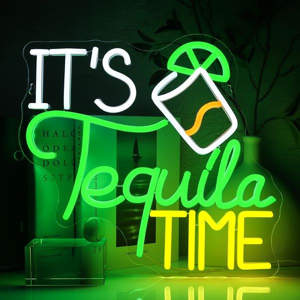 It Is Tequila Time Neon Sign for Wall Decor, Tequila Led Signs, USB Dimmable Neon Lights for Beer Bar Kitchen Restaurant Home Pub Party Man Cave Club Shops
