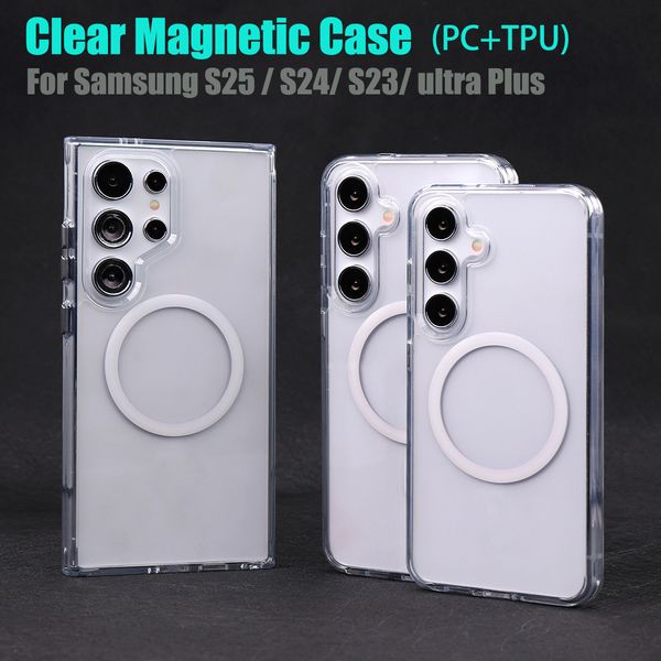 Shockproof Magnetic Clear Case For Magsafe For Samsung Galaxy S25 S24 S23 ultra S24+ Plus Wireless Charge Cover Phone Accessories 2.0mm Thickness PC+TPU Shell