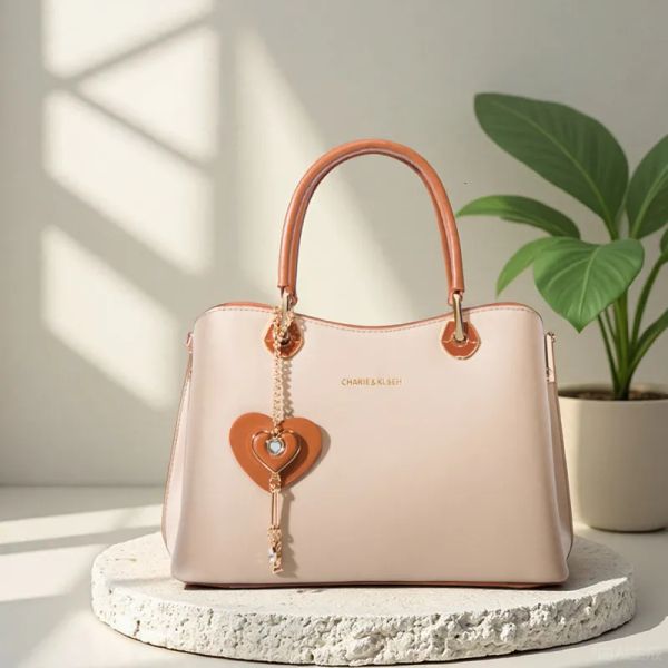 

2025 Designer Fashion Casual Versatile Middle-aged Style Simple Light Luxury Temperament Large Capacity Mother's Handheld Crossbody Bag for Women Free Shipping, Apricot with brown