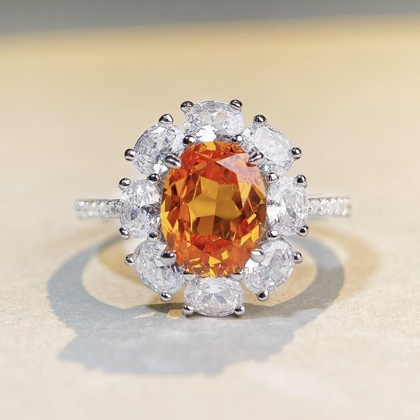 

Paraiaba S925 sterling silver sunflower series high carbon diamond luxury full-diamond ring hot-sell elegant fashionable live streaming cross-border 3CT ring