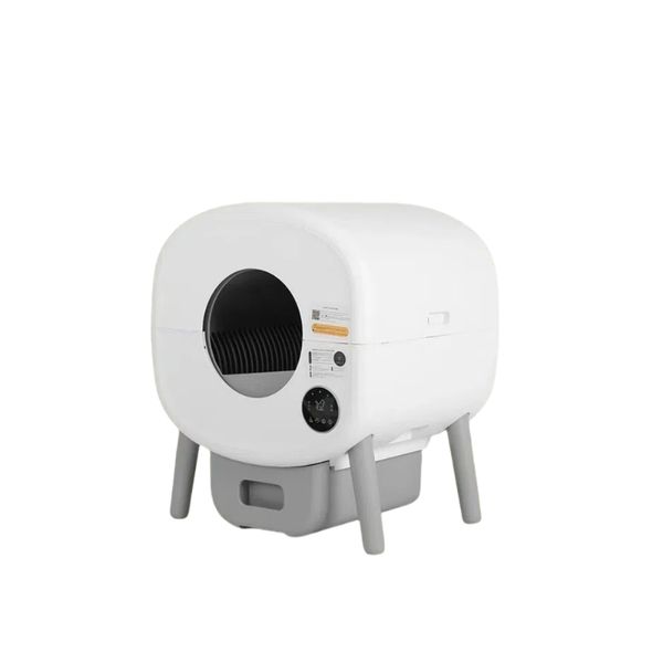 

Intelligent Auto Clean-Up Cat Sand Bin Featuring Phone Controlled Cleaning & Interactive Panel, White