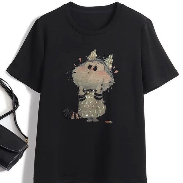 

Fashion Women's Short Sleeve T-Shirt with Handcrafted Bead Embellishments - Size up to 300 lbs, White