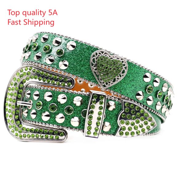 

Top-Designer Bb Simon Belts for Women Men Shiny diamond belt Classic diamond Heart-shaped decorative glitter rivet strap body, Green