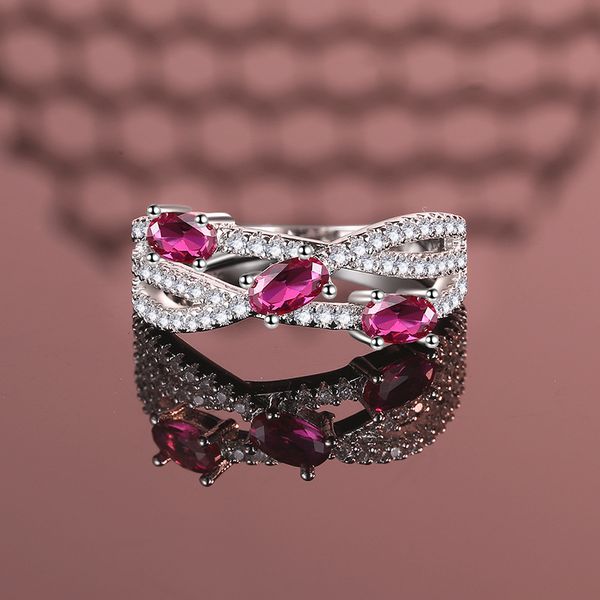 

Luxurious 925 Sterling Silver Red Zirconia Ring for Women, Featuring 5A Zirconia and Cross Design, Perfect for Special Occasions and Daily Wear