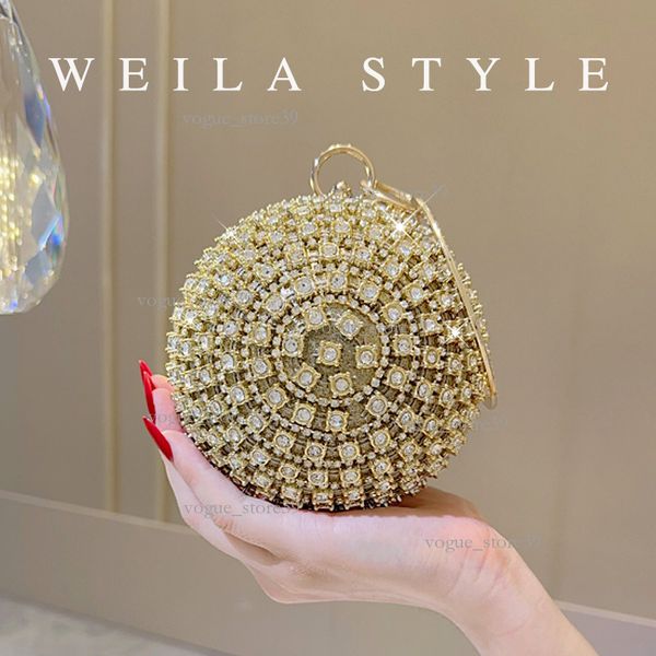 

Hot-Selling Rhinestone Ball-Shaped Handbag Evening Bag For Women European And American Style Single Shoulder Handbag Single Shoulder Evening Party Small Bag 8A4, New round ball gold diamond