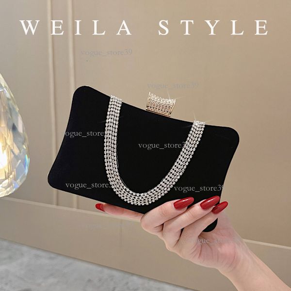 

High-End European And American Hot-Selling Black Veet Evening Bag With Dia Embellishments Cheongsam Banquet Clutch Direct From 815, Big u black