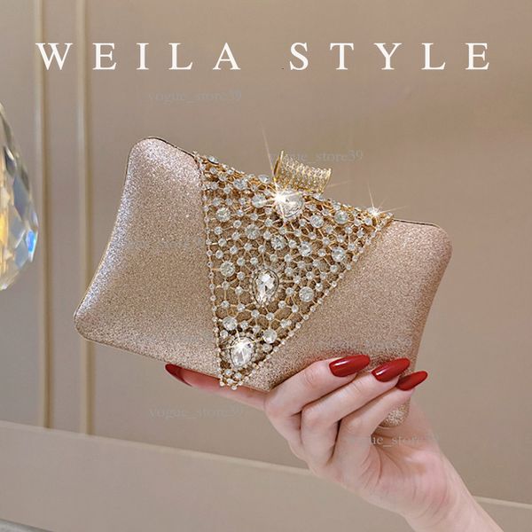 

European And American Gold-Plated Dia-Studded Evening Bag Bride Wedding Handbag Crossbody Luxurious Small Square Bag Socialite Banquet Bag For Women 885, Three diamond bag