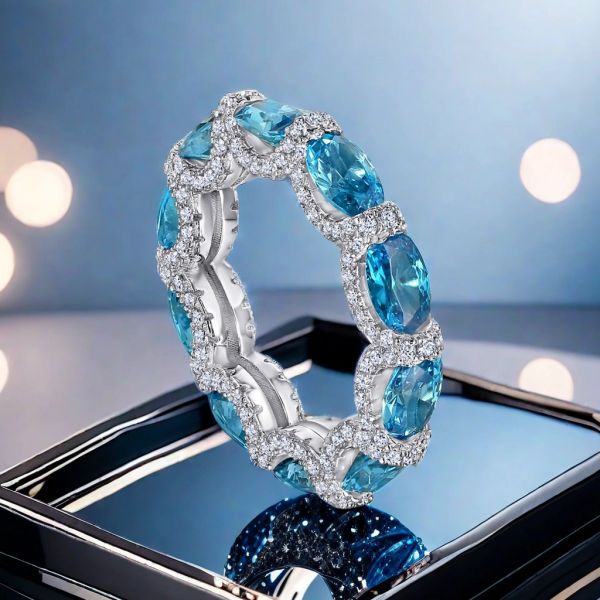

S925 sterling silver circular setting with elliptical diamonds, imitation high-carbon diamond band ring, fashionable and unique ring, pendant dual-use band ring