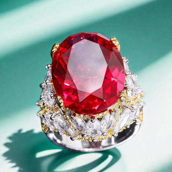 

15*20 Luxury Large Pigeon Egg S925 sterling Silver High Carbon Diamond Simulated Red Ruby Sapphire Celebrity Trendy Personalized queen Wedding Birthday love ring