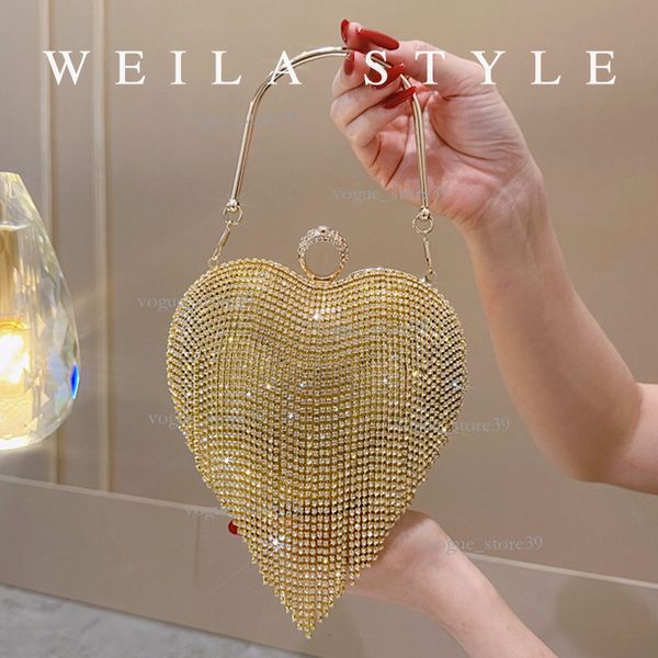 

Tassel Rhinestone Sier Evening Clutch Bag European And American Fashion Dia-Encrusted Dress Bag Socialite Heart-Shaped Crossbody Handbag 078, Heart tassel rhinestone bag silver