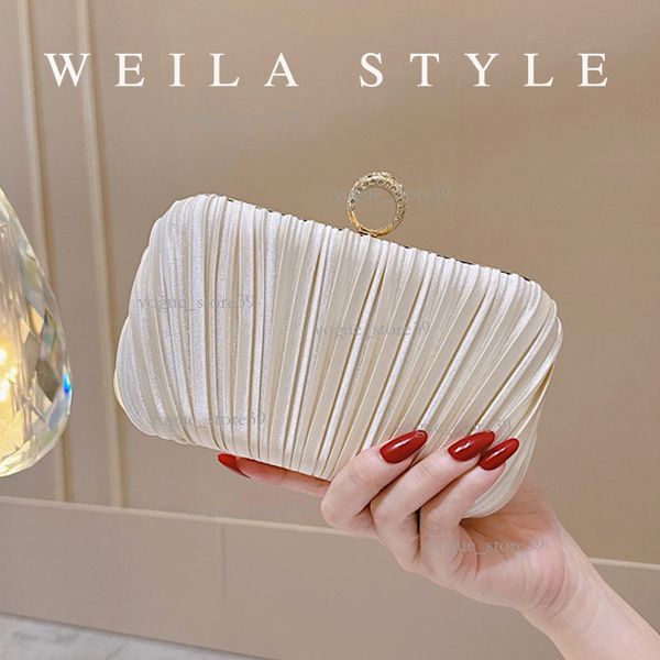

New Pleated Pillow-Shaped Cheongsam Clutch Bag With Pearl Bracelet Decoration For Bride Wedding Evening Socialite Party Essential 7Ed, Pleated ring bag