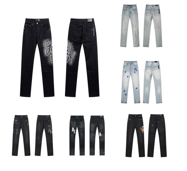 

5A designer jeans men Trousers for mens Denim embroidery Jeans Men Black Pants High-end Quality Straight Retro Ripped Biker Jean Slim Fit Motorcycle Clothing, No.12