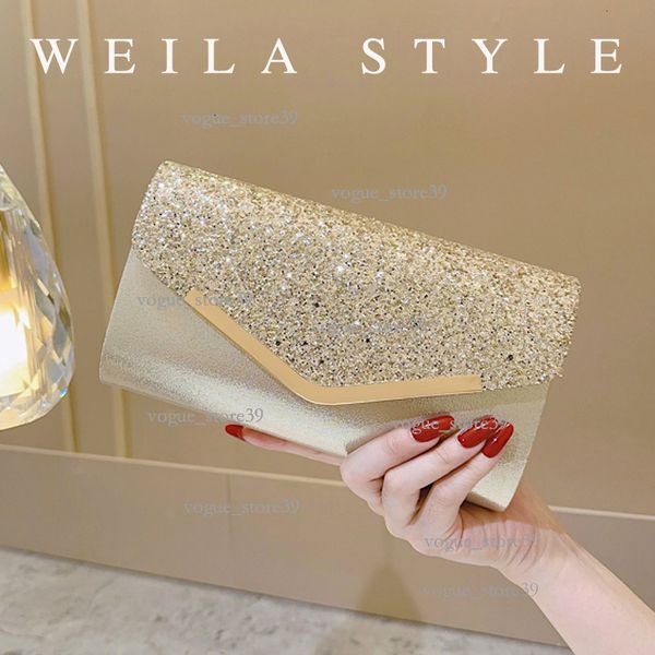 

European And American Flashing Chain Evening Bag For Women PU Clutch Bag Wedding Banquet Party Clutch Fashion Handbag New Style Bag 3C0, Glitter gold