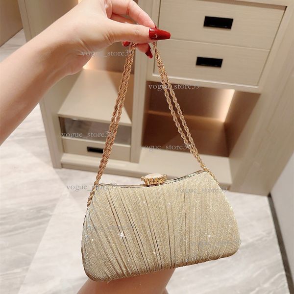 

New Evening Bag Shiny Pleated Handbag Wedding Bridesmaid Bag Party Bag Dress Bag Shoulder Prom Bag, 353 gold