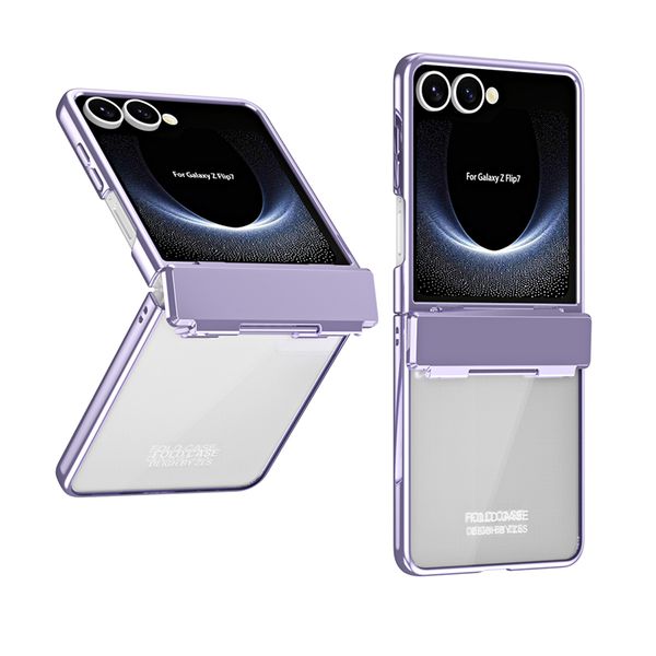 

Plating Transparent Membrane Hinged Phone Case for Samsung Galaxy Folding Z Flip 7 6 5 4 5G Durable Sturdy Stylish Business Full Protective Tempered Glass Fold Shell