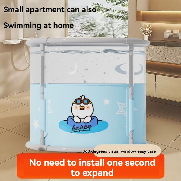 

Children's bath bucket Easy to watch Baby swimming pool Installation free Foldable bathtub transparent