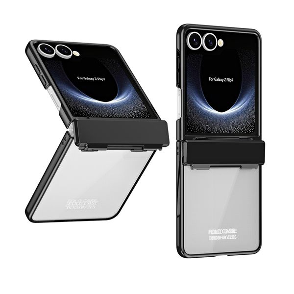 

Plating Transparent Membrane Hinged Phone Case for Samsung Galaxy Folding Z Flip 7 6 5 4 5G Durable Sturdy Stylish Business Full Protective Tempered Film Fold Shell