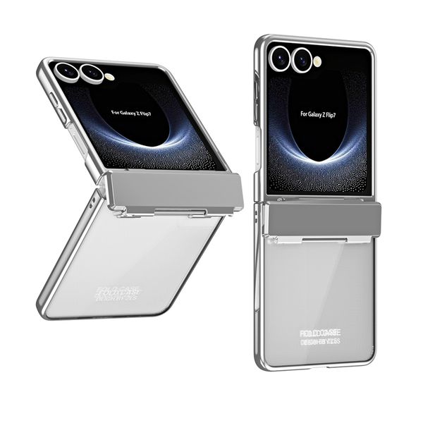 

Luxury Plating Clear Membrane Hinged Phone Case for Samsung Galaxy Folding Z Flip 7 6 5 4 5G Durable Sturdy Stylish Business Full Protective Tempered Glass Fold Shell, Purple