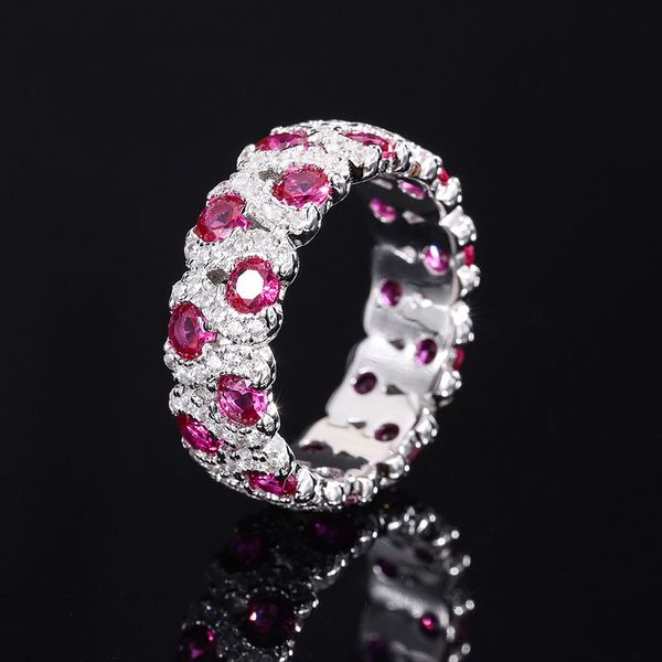 

S925 sterling silver highly popular fashionable unique and elegant style imitation red diamond and green diamond band ring gift for mom girlfriend daughter