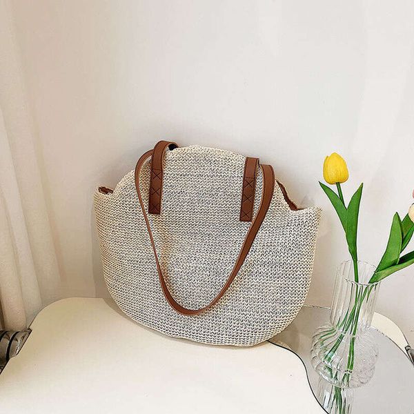 

Woman bag Straw for Women 2025 beach bag straw bag New Summer Solid Color Simple Shoulder Woven Beach Vacation Casual Bag Trendy, White