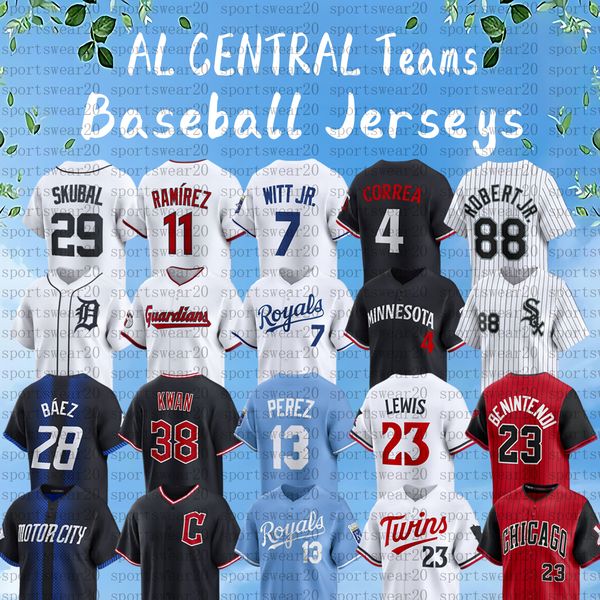 white sox tigers guardians royals twins baseball jersey Tarik Skubal Javier Baez Jose Ramirez Bobby Witt Jr Salvador Perez Andrew Benintendi Luis Robert Jr jerseys