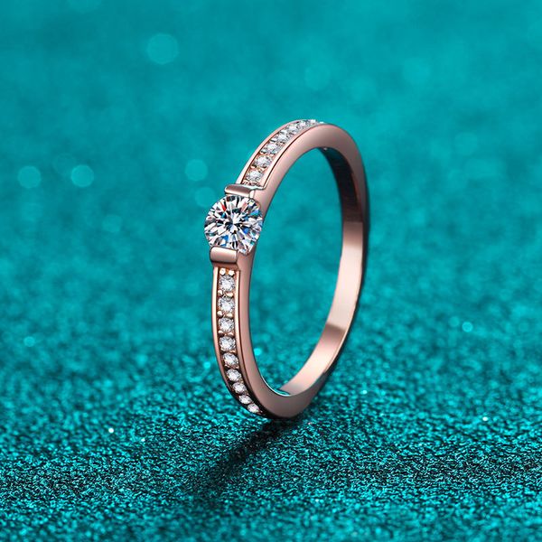 

S925 Sterling Silver Champagne Gold Moissanite Ring, 30-Point Moissanite, Minimalist Design for Daily Wear
