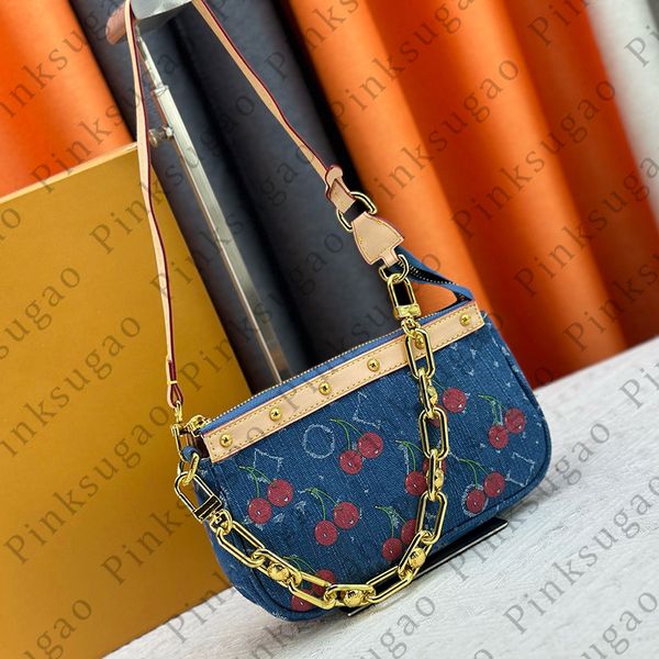 

Pink sugao women shoulder bag crossbody chain bags tote bag fashion luxury high quality large capacity denim cherry handbag purse shopping bag xiaoxu20250529150, Blue