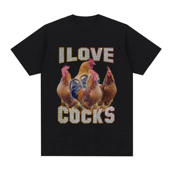 

I Love Cocks Funny Roosters Meme T-shirt Chicken Enthusiast Short Sleeve T-shirt Women's Extra Large T-shirt Street Clothing, Beige