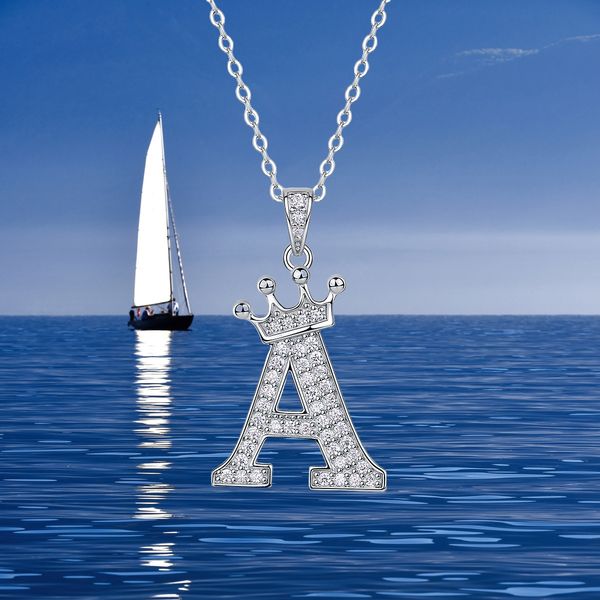 

A-N English alphabet pendant necklace 925 sterling silver Moissanite Luxurious cool popular lucky versatile design Cross-border collar necklace jewelry youthgift
