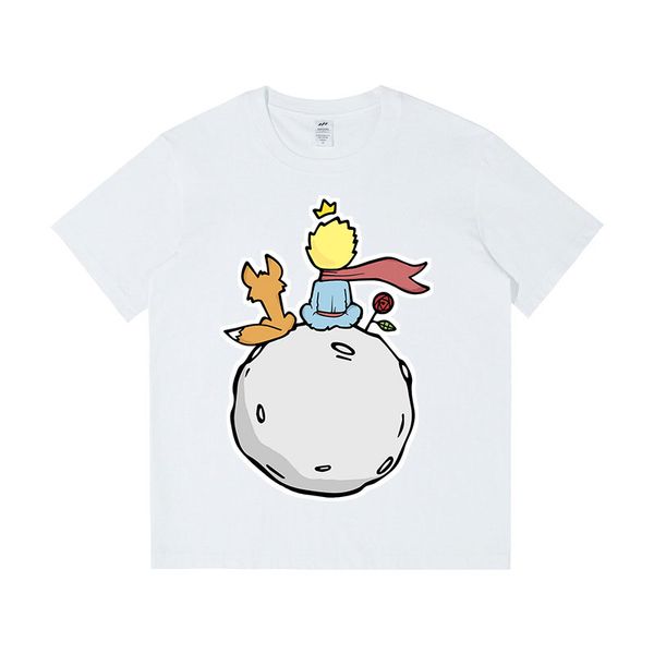 

tengyu97 Designer The Little Prince Printed Summer O-neck Short-sleeve Women T-shirts Casual Black White 100% Cotton S  L XL XXL XXXL Oversized Female Tops 2025 New, White-2