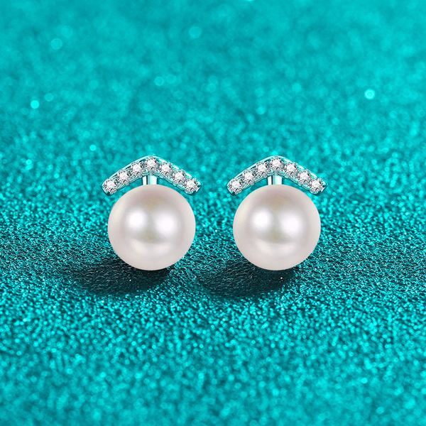 

Sterling Silver Earrings with PT950 Gold Plating Freshwater Pearls and Moissanite Studs Minimalist Luxury Jewelry for Women