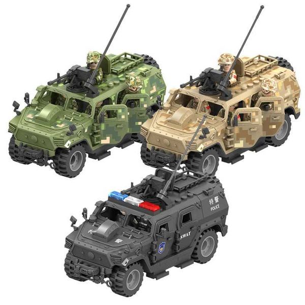 Military Jeeps Off-Road Armored Vehicle Car Model Weapons Guns Special Forces Police SWAT Gangster Soldier Building Block Toy W250529