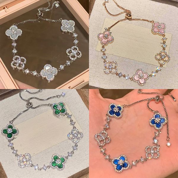

Luxury Designer Lucky Clover Bracelets Women Gold Plated Flower Crystal Chain Charm Jewelry Birthday Gift