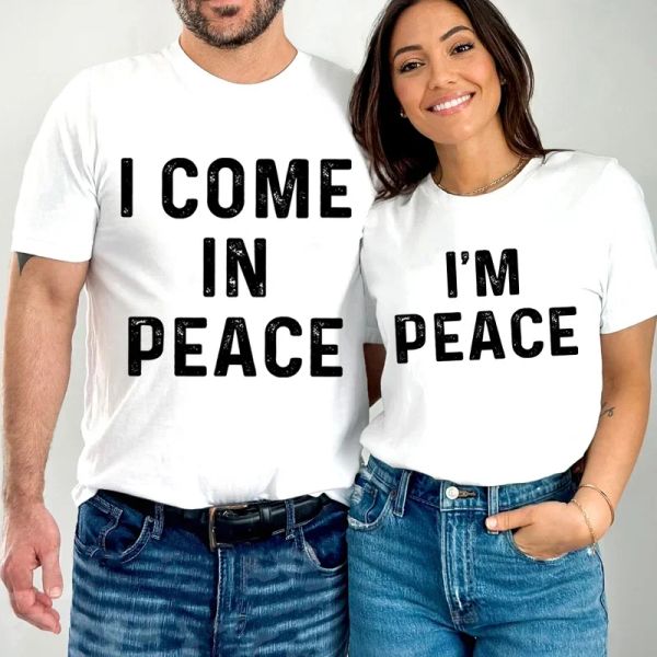 

Couple T-shirt I'm Peace/i Come in Peace Printed Clothes Lovers Tshirt Summer Fashion Short Sleeve Tees Brand Women Couple Top, Yellow
