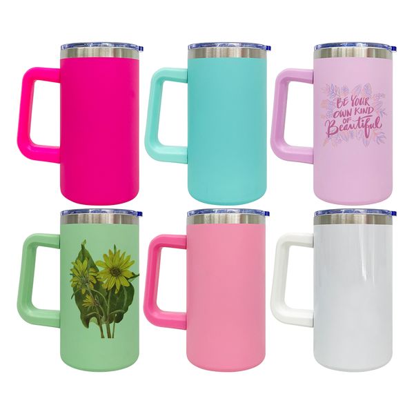 20 pack custom Thermal macaroon sublimation 20oz tumbler double walled stainless steel mugs vacuum insulated cups with handle and leak proof slide lids
