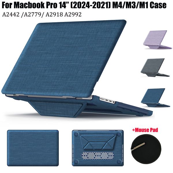 Laptop Cases For Macbook Pro 14" M4/M3/M1 Pro/M1 Max Anti-Scratching Fabric Hard Shell Case with Foldable Kickstand Shockproof Protective Cover with Mouse Pad + Box
