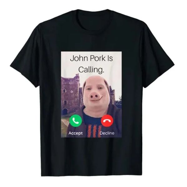 

John Pork Is Calling Answer Call Phone T-Shirt Humor Funny Pig Lover Graphic Tee Top Streetwear Fashion Short Sleeve Outfit Gift, Purple