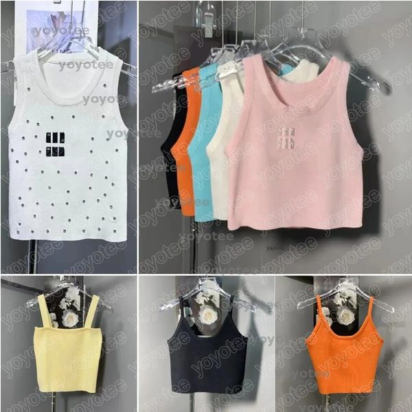 

Woman Designer tank top sexy halter tops Summer Womens Croptop knits Tanks Diamond Embroidery T-Shirts Printed Tees Tops Short Street Round Shirt Sleeveless, Colour39