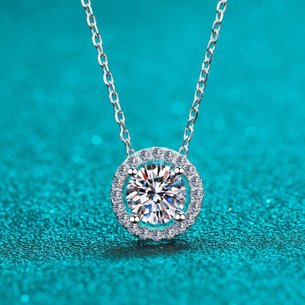 

925 Sterling Silver Round Bezel Moissanite Pendant Necklace for Women Korean Minimalist Design Hypoallergenic Jewelry for Daily Wear or Gift