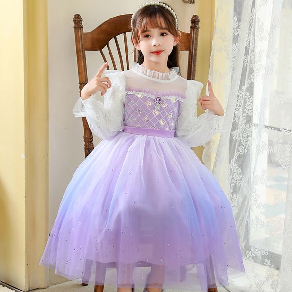 

infant kids Elsa princess clothes long-sleeved children's designer dress comfortable and soft., Purple