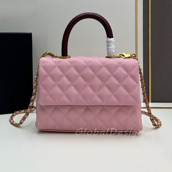 

classic caviar flap bag luxury Coco handle bag designer women crossbody bag diamond lattice lady handbag removable chain shoulder purse real leather high quality 7A, Beige