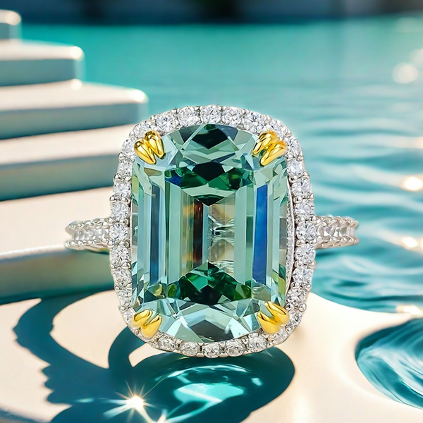 

10*14mm 8CT tourmaline green S925 sterling silver emerald cut high carbon diamond unique interface ring hot-sell celebrity style trendy designer precious ring gift