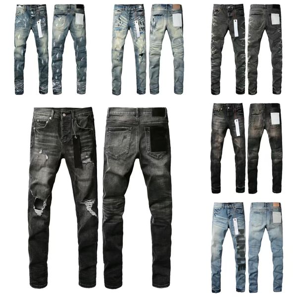 

2025 Mens Trousers Purples jeans for mens women Denim Designer Jeanse Men Black Pants High-end Quality Straight Retro Ripped Biker Jean Slim Fit Motorcycle, P9068
