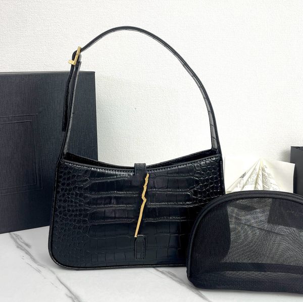 

Shoulder Bags Designers Woman Black Purse Hand Bag Zipper Pocket High Quality Genuine Leather Interior Compartment Fashion Clutch Luxury Women Designer Handbag, Black-black buckle